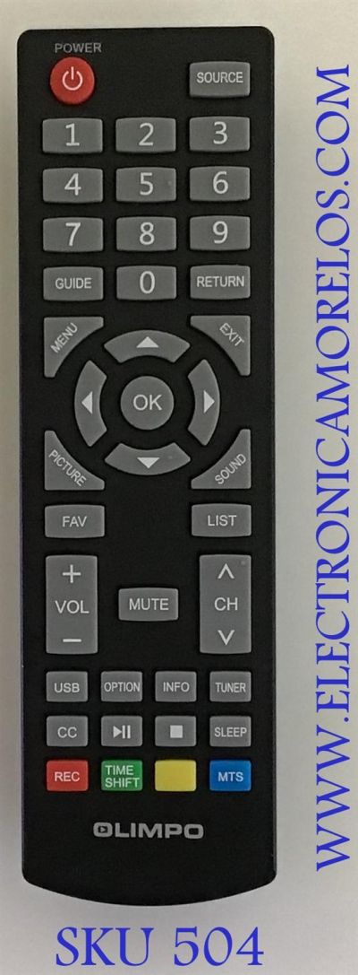 CONTROL REMOTO OLIMPO / 06-542W42-TY01X / DH1710301655 / R03.UM-4